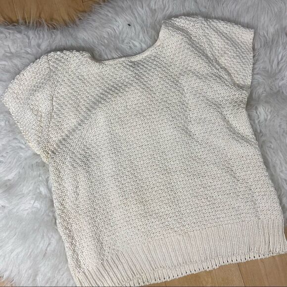 Vintage Cerulean Ivory / off white Short Sleeved Cross Country Knits Sweater - Picture 12 of 15